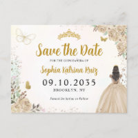 Modern Floral Light Gold Quinceanera Save the Date