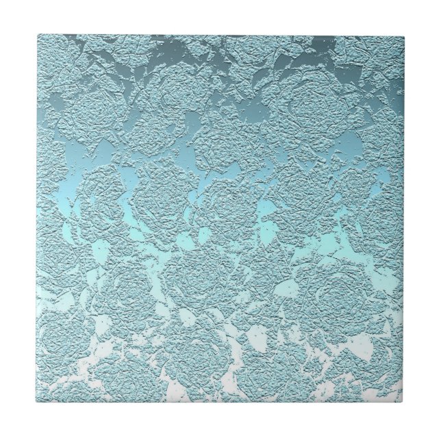 Modern Floral Light Teal Green Pattern Tile (Front)