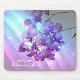 modern floral lilac purple orchid wedding mouse mat