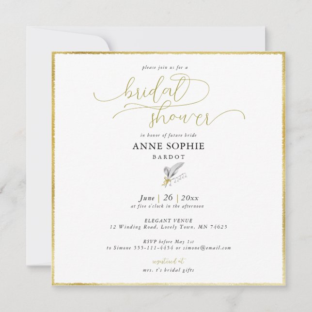 Modern Floral Lily Valley Gold May Bridal Shower Invitation (Front)