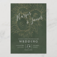 Modern floral lines sunflowers moss green wedding