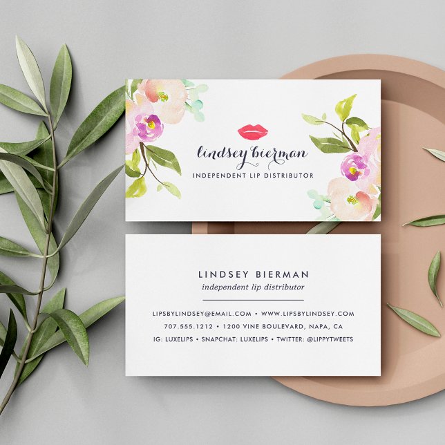 Modern Floral Lip Product Distributor Business Card (Creator Uploaded)