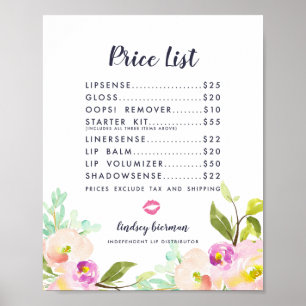 Modern Floral Lip Product Distributor Price List Poster