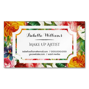 Modern Floral Makeup Artist Magnetic Business Card
