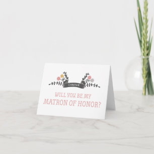 Modern Floral Matron of Honour Request Card