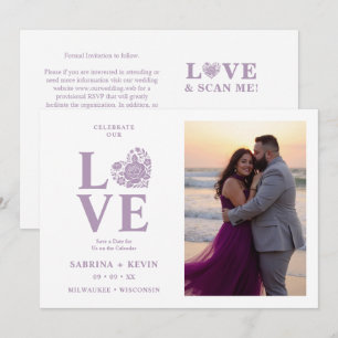 Modern Floral Mauve Heart Photo Wedding TLW26 Save The Date