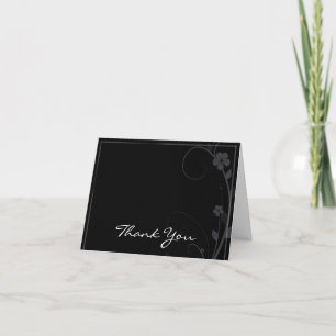 Modern Floral Medallion in Black Thank You card