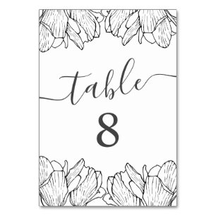 Modern Floral Minimal Black & White Wedding Table Number