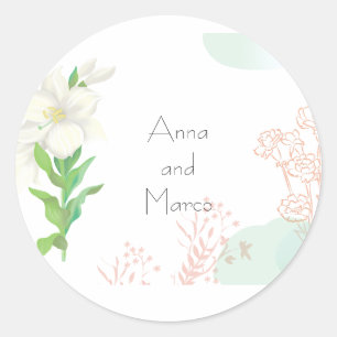 Modern floral minimalistic wedding invitation  classic round sticker