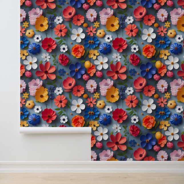 Modern Floral Mix and Match Paper Flower Removable Wallpaper (Application)