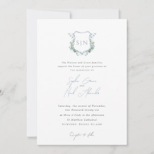 Modern Floral Monogram Crest Formal  Wedding Invitation