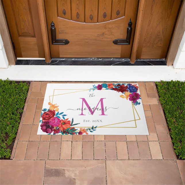 Modern Floral Monogram Doormat (Outdoor)