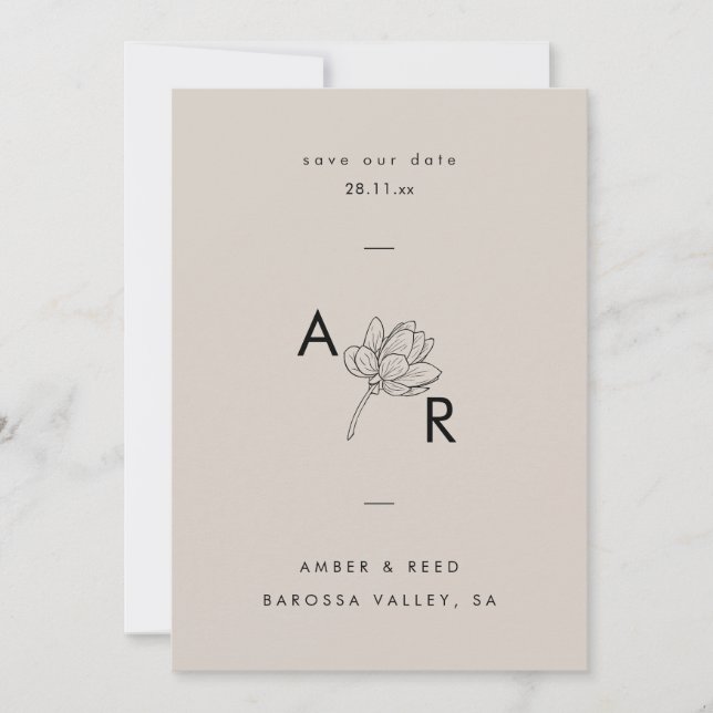 Modern Floral Monogram Elegant Simple Neutral Save The Date (Front)