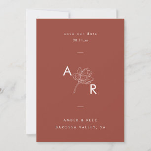 Modern Floral Monogram Elegant Simple Terracotta Save The Date