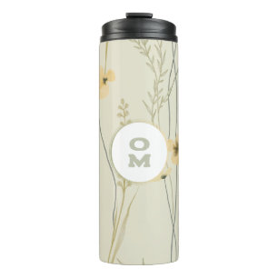 Modern Floral Monogram Light Yellow Green Thermal Tumbler