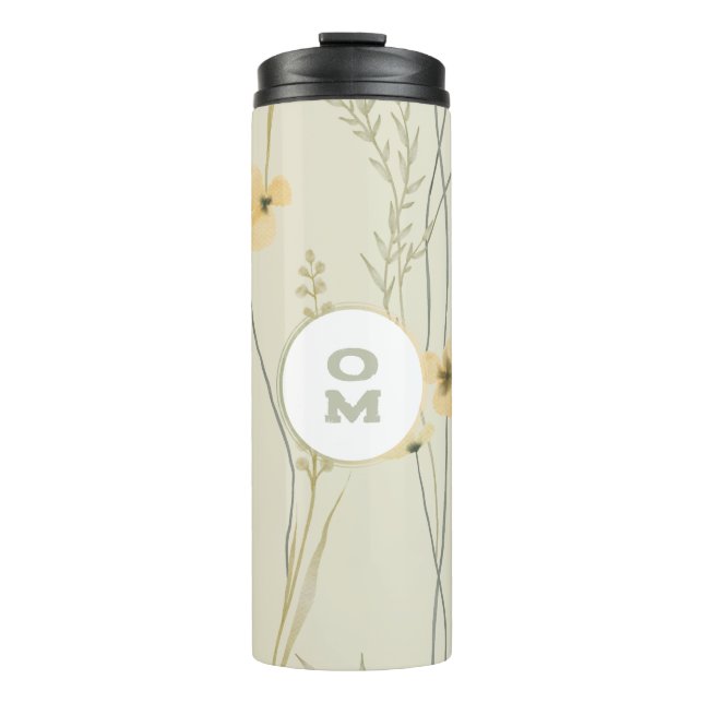 Modern Floral Monogram Light Yellow Green Thermal Tumbler (Front)