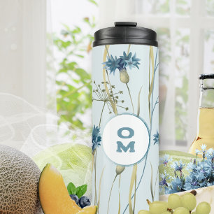 Modern Floral Monogram Soft Blue Cornflowers Thermal Tumbler