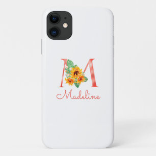 Modern Floral Monogram Sunflower Name M iPhone 11 Case