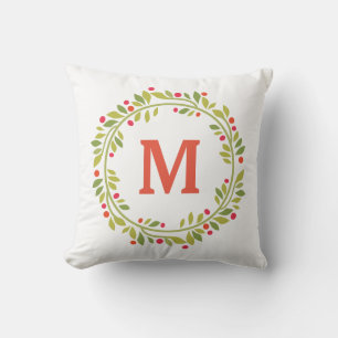 Modern Floral Monogram Wreath Cushion