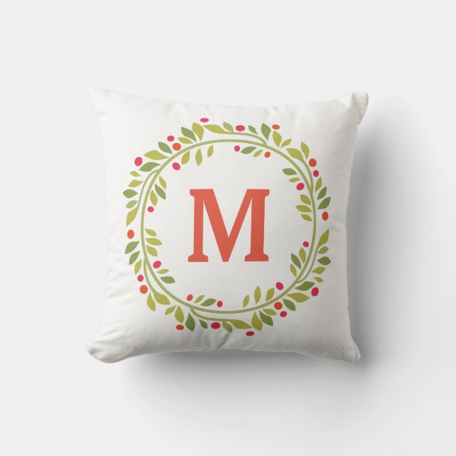 Modern Floral Monogram Wreath Cushion (Front)