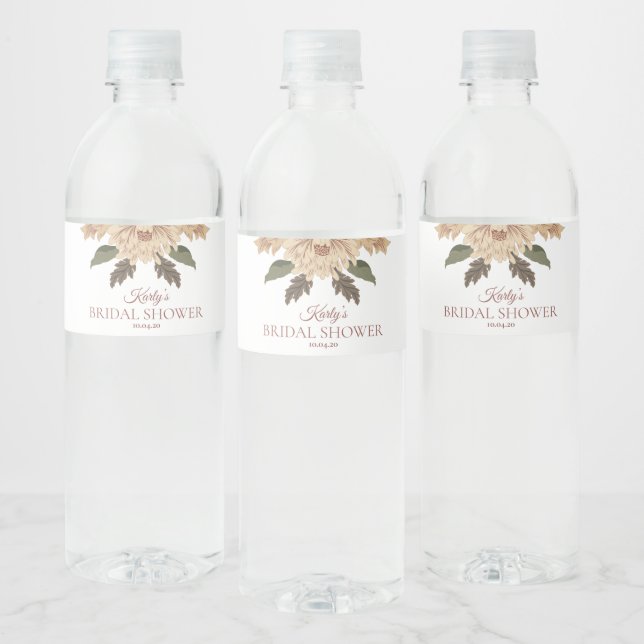 Modern Floral Motif Bridal Shower Water Bottle Label (Bottles)