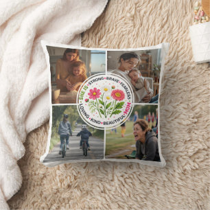 Modern Floral Multi-Photo Custom Mother's Day  Cushion