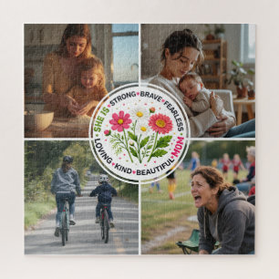 Modern Floral Multi-Photo Custom Mother's Day Jigsaw Puzzle