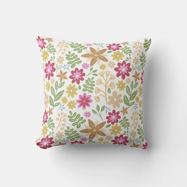 Modern Floral Multicolor Summer Flowers Cushion (Front)