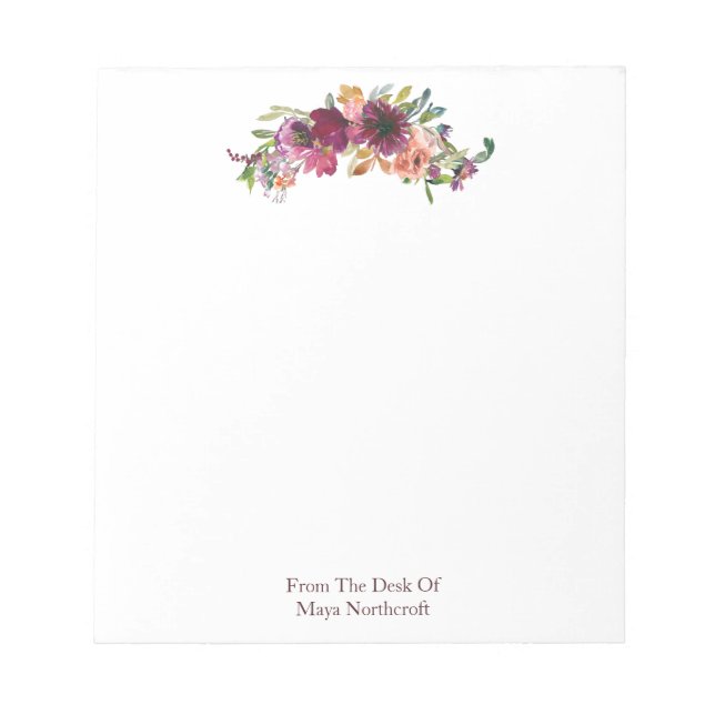 Modern Floral Name Personalised  Notepad (Front)