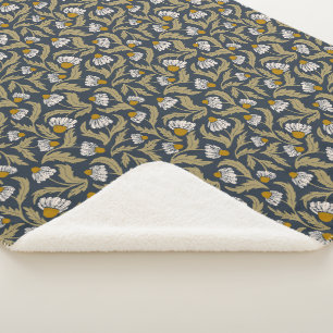 Modern Floral Navy Blue Coneflowers Sherpa Blanket