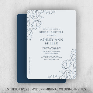 Modern Floral Navy Blue Wedding Bridal Shower Invitation