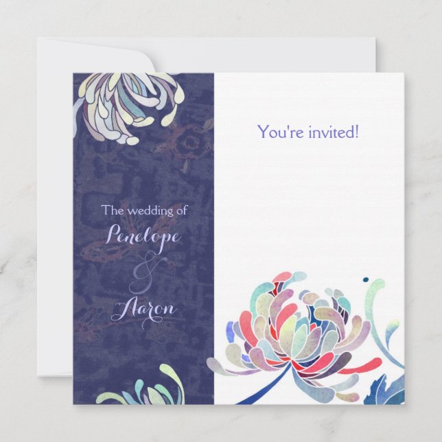 Modern Floral Navy Blue Wedding Invitation (Front)