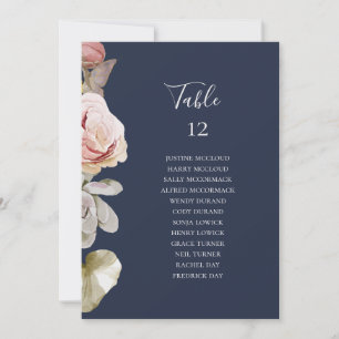 Modern Floral Navy Table Number Seating Chart