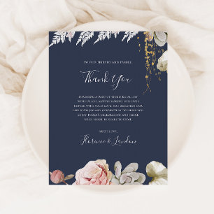 Modern Floral Navy Thank You Reception Card