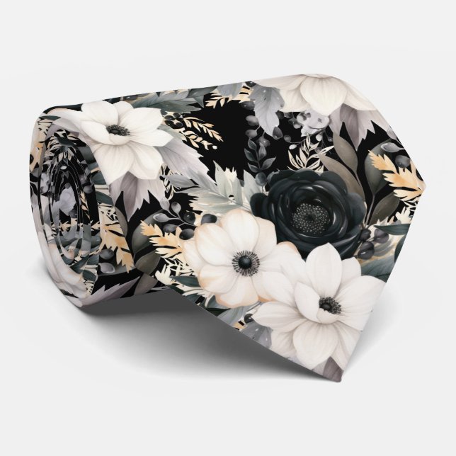 Modern Floral Neck Tie | Formal Special Occasions (Rolled)