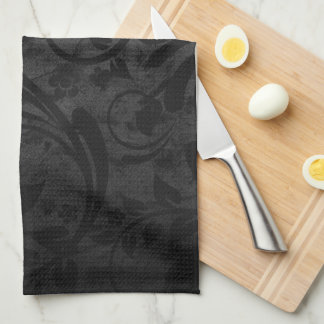 Modern Floral Noir Black Velvet  Tea Towel