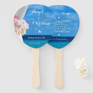 Modern Floral Ocean Beach Summer Wedding Hand Fan