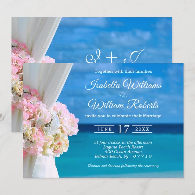Modern Floral Ocean Beach Summer Wedding Invitation (Front/Back)