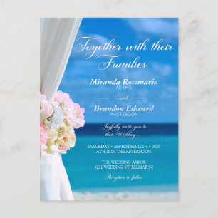 Modern Floral Ocean Beach Summer Wedding Invitation Postcard