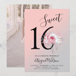 Modern floral ombre sweet sixteen birthday party invitation