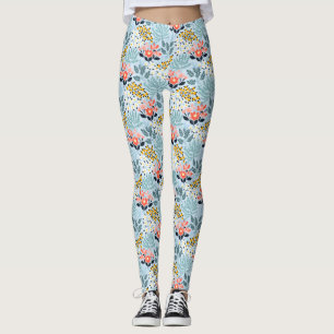 Modern Floral on Blue Leggings