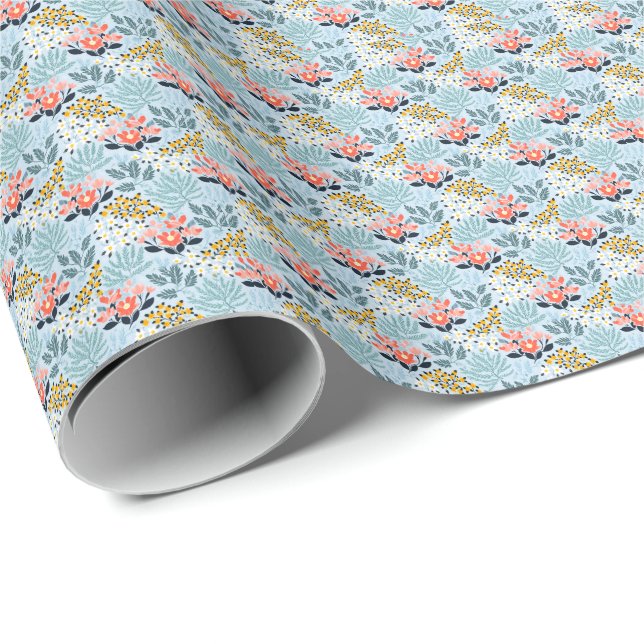 Modern Floral on Blue Wrapping Paper (Roll Corner)
