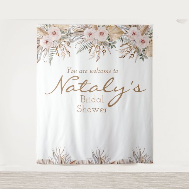 Modern floral pampas grass bridal shower weddings  tapestry (Front)
