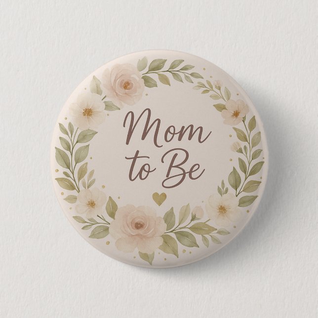 Modern Floral Pastel Mum to Be Button (Front)