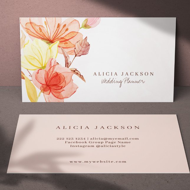 Modern floral pastel watercolor wedding planner business card (Creator Uploaded)