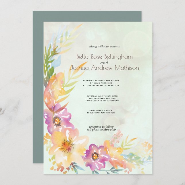 Modern Floral Pastel Wedding Invitation (Front/Back)