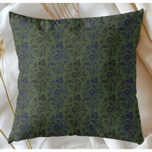 Modern Floral Pattern Blue Grey On Green Cushion