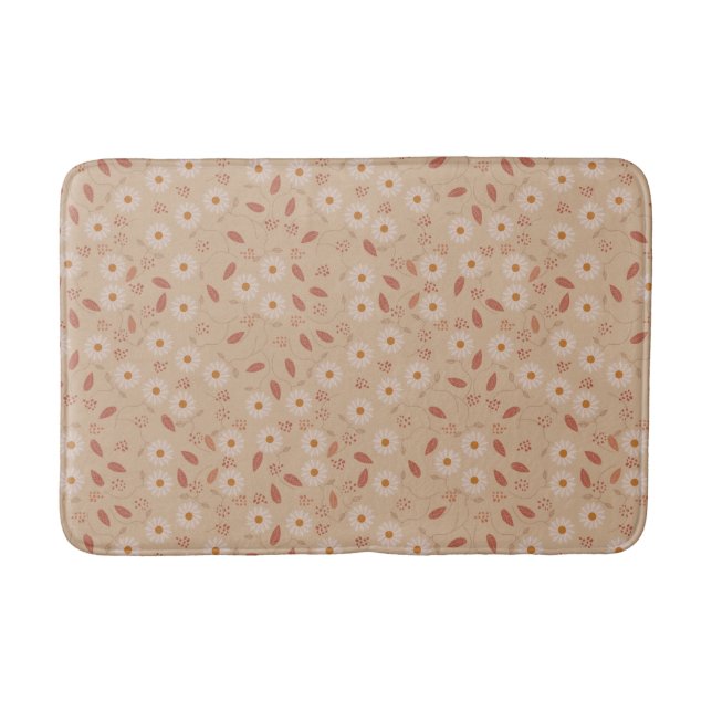 Modern Floral Pattern, Boho Floral Pattern Bath Mat (Front)