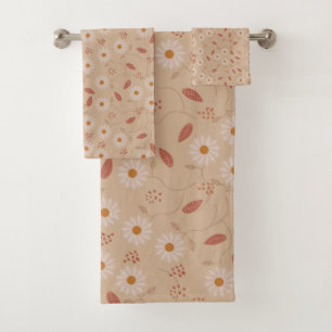 Modern Floral Pattern, Boho Floral Pattern Bath Towel Set