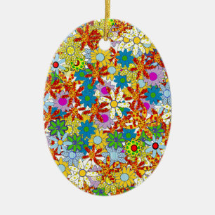 Modern Floral Pattern Bright Colours Ceramic Tree Decoration
